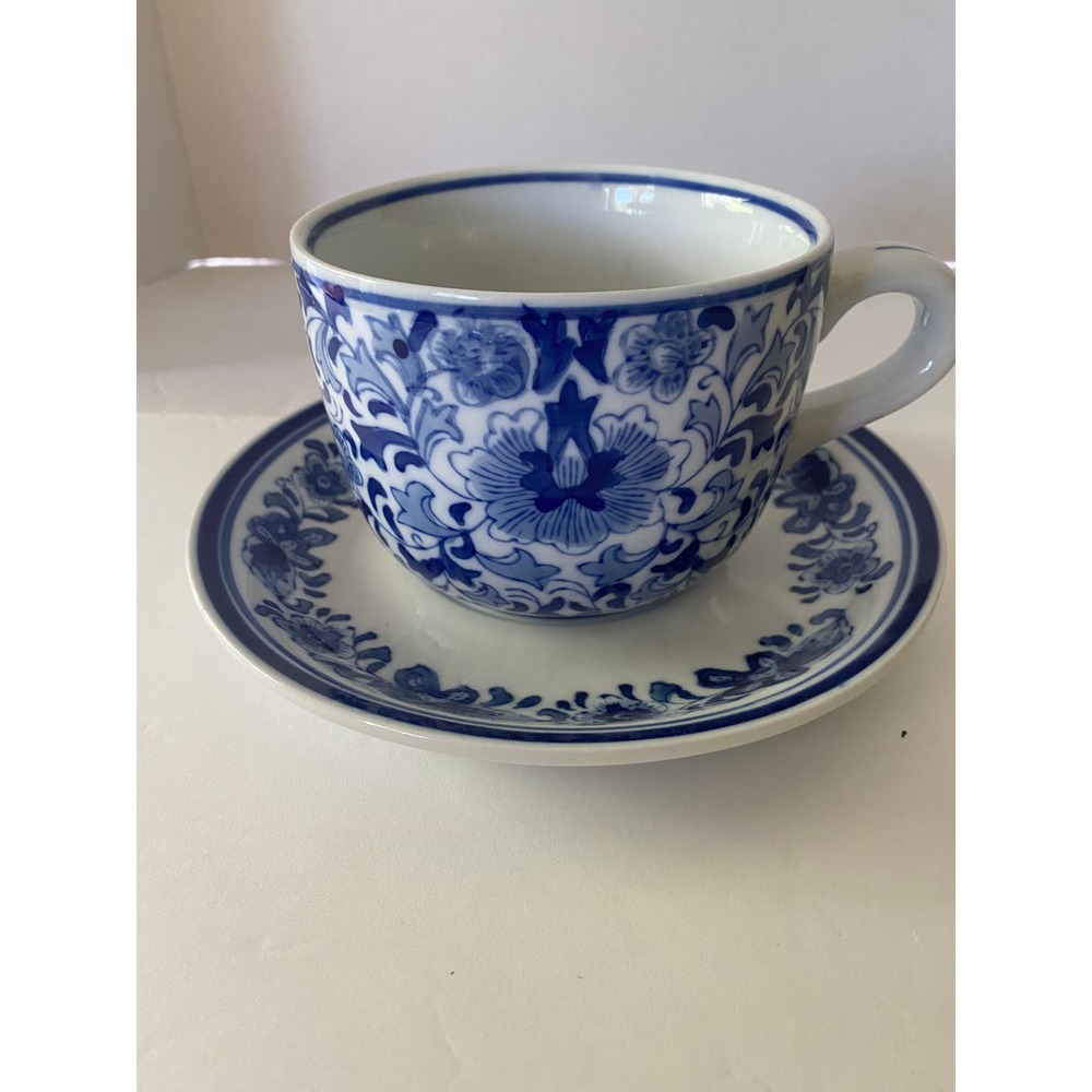 Centrum Ceramics Soup Bowl And Saucer White With Blue Flowers/ China